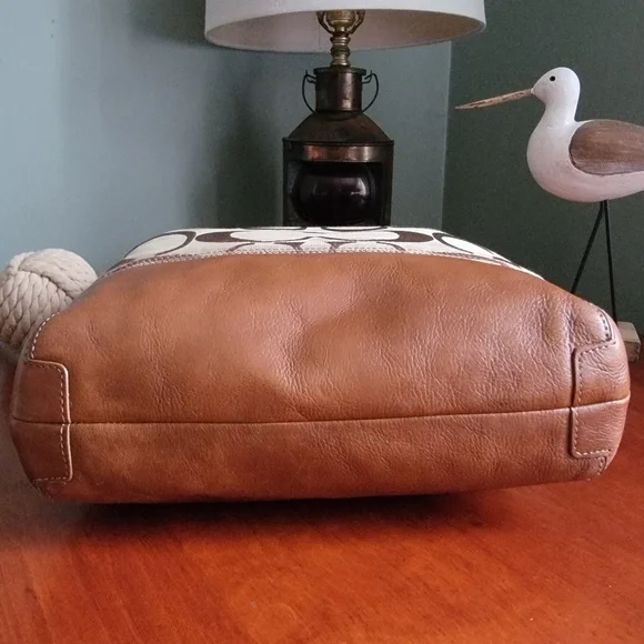 Coach North South Signature Duffel in Khaki Jacquard w/ Brown Leather #F17490 - Picture 8 of 15